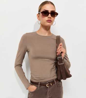 Mink Slinky Jersey Long Sleeve Crew Neck Top