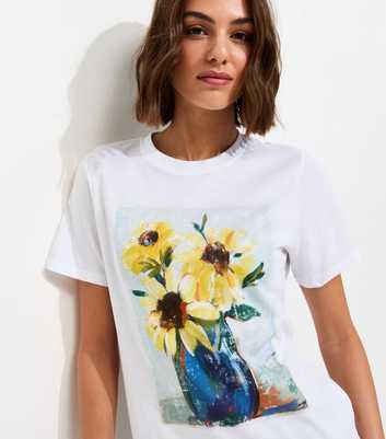 White Sunflower Print T-Shirt