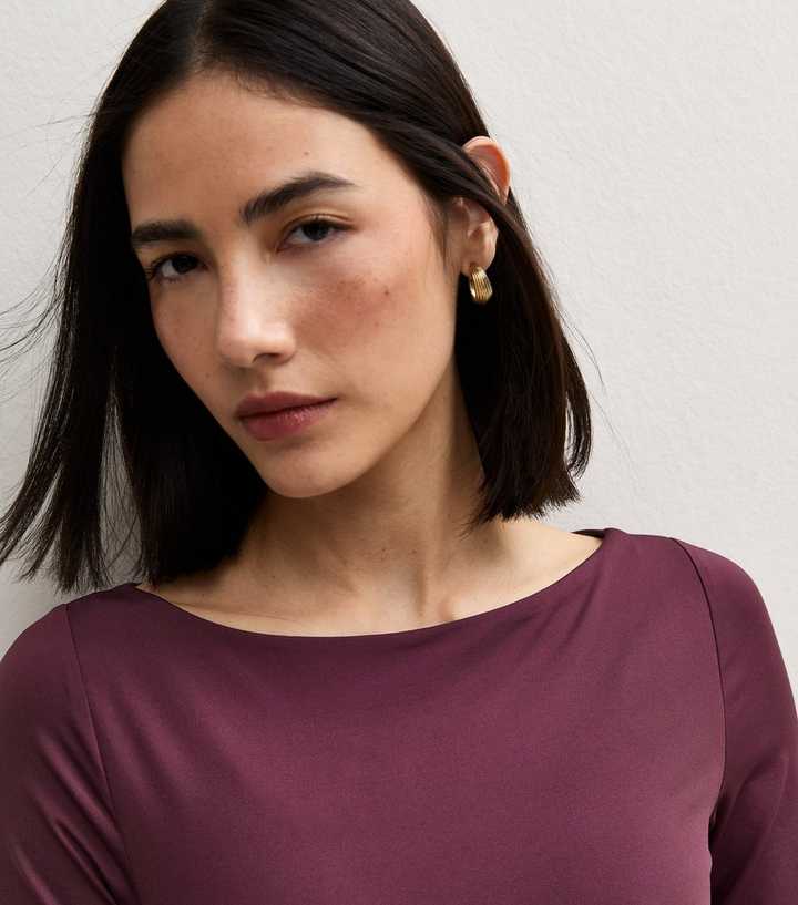 Burgundy Slinky Boat Neck Long Sleeve Bodysuit