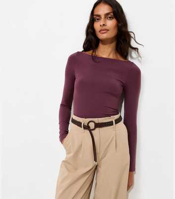 Dark Burgundy Long Sleeve Slash Neck Bodysuit