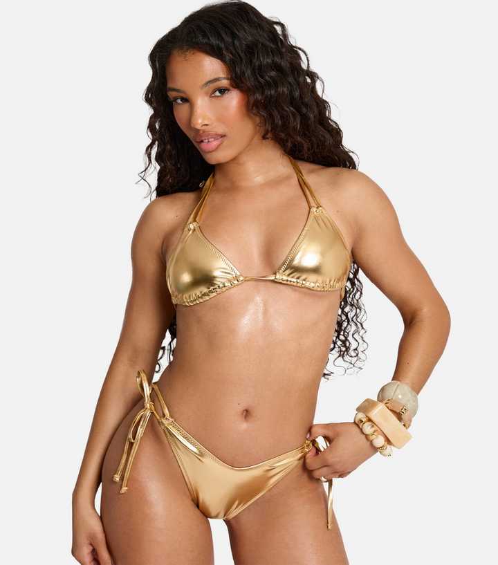 Public Desire Gold Foiled Bikini Top