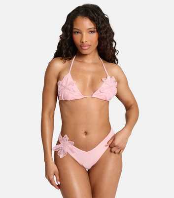 Public Desire Light Pink Flower Appliqué Triangle Bikini Top