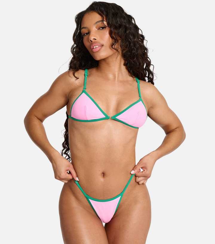 Public Desire Pink Contrast Trim Top and Bottoms Bikini Set