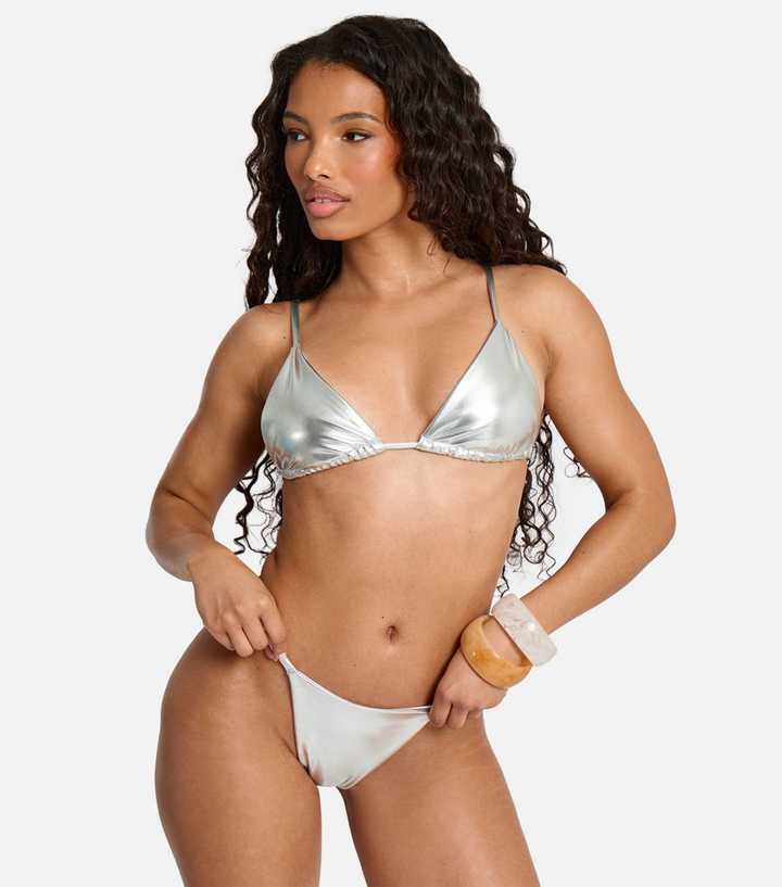 Public Desire Silver Foiled Bikini Top