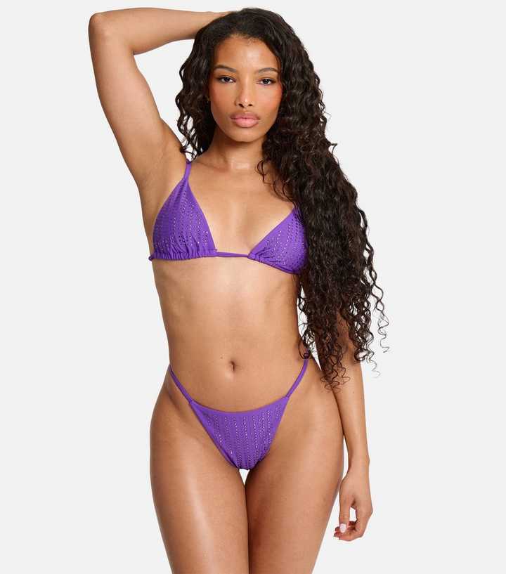 Public Desire Dark Purple Diamanté Detail Bikini Bottoms