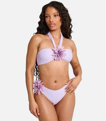 Public Desire Light Purple Bandeau Flower Detail Bikini Top