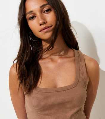 Tan Ribbed Cotton Rich Square Neck Vest