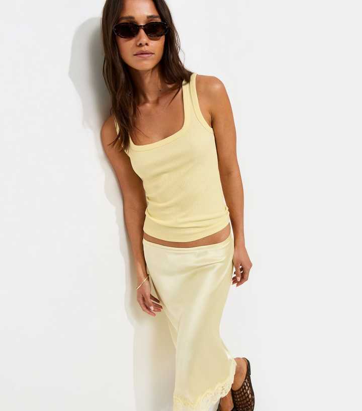 Light Yellow Ribbed Cotton Rich Square Neck Vest