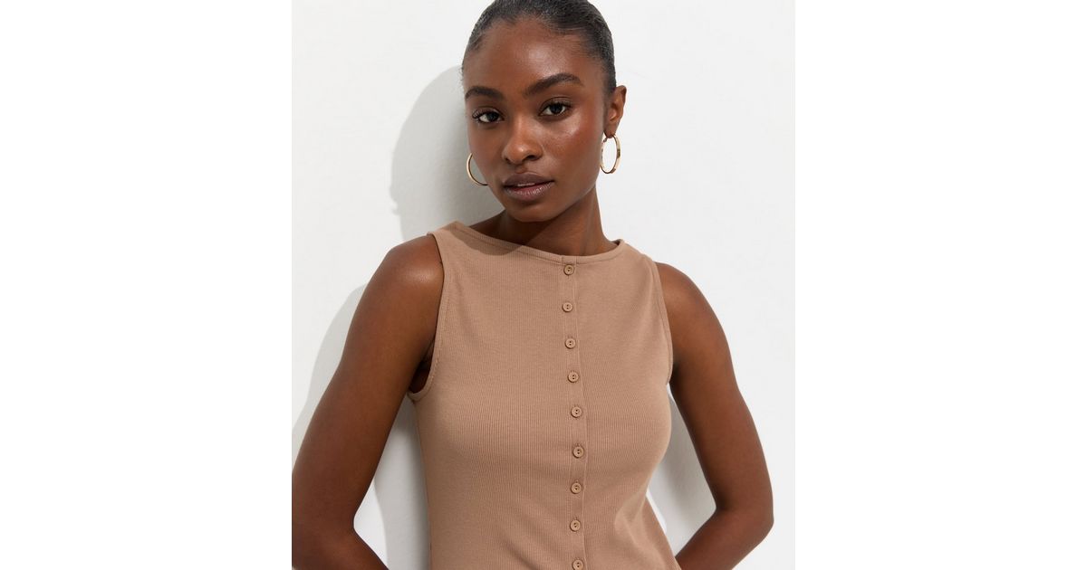 Mink Cotton Rich Button Through Tank Top
