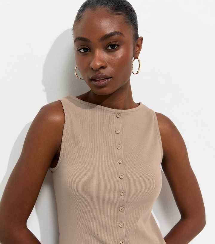 Mink Cotton Rich Button Through Tank Top