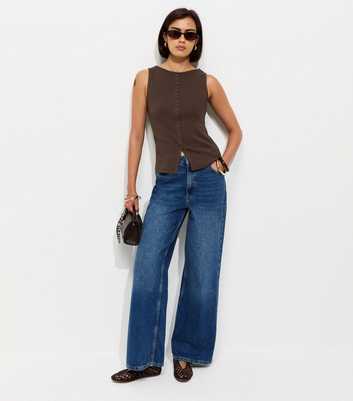 Dark Brown Cotton Rich Button Through Tank Top