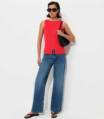 Bright Red Cotton Rich Button Through Tank Top