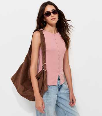 Light Pink Cotton Rich Button Through Tank Top