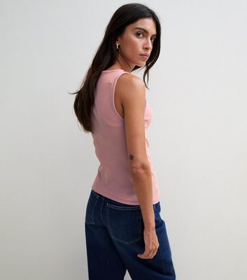 トップス COTTON BUTTON TANK TOP pink / janesmith Light Pink Cotton Rich Button Through Tank Top | New Look