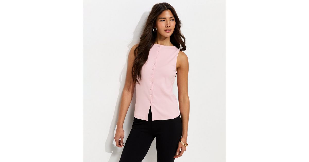 Bright Pink Cotton Rich Button Through Tank Top