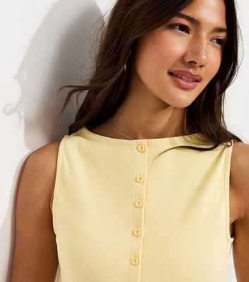 Light Yellow Cotton Rich Button Through Tank Top