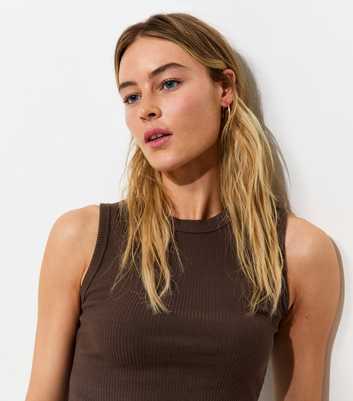 Dark Brown Cotton Rich Ribbed Tank Top