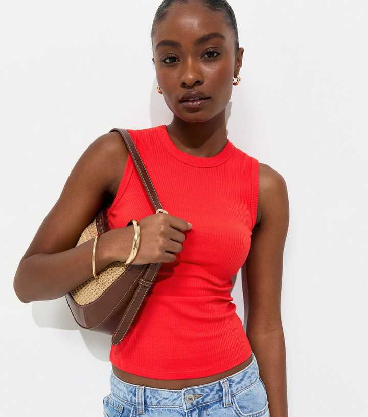 Bright Red Cotton Rich Ribbed Tank Top