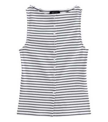White Cotton Rich Stripe Pattern Button Through Tank Top