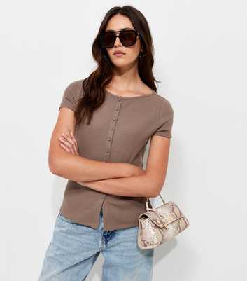 Brown Cotton Rich Button Through Baby Tee T-Shirt