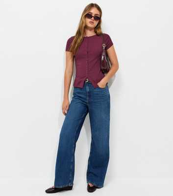 Dark Burgundy Cotton Rich Button Through Baby Tee T-Shirt