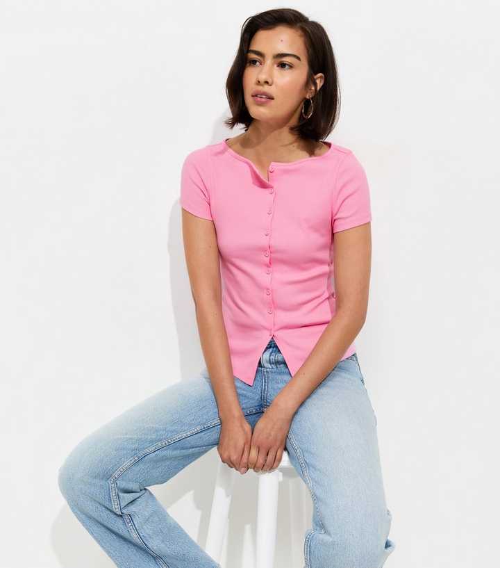 Light Pink Cotton Rich Button Through Baby Tee T-Shirt