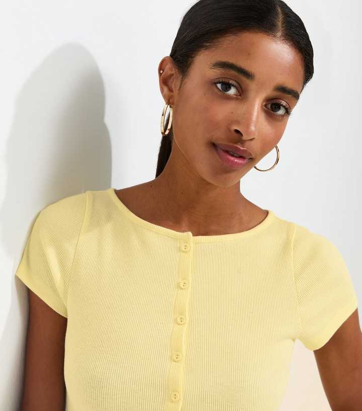 Light Yellow Cotton Rich Button Through Baby Tee T-Shirt