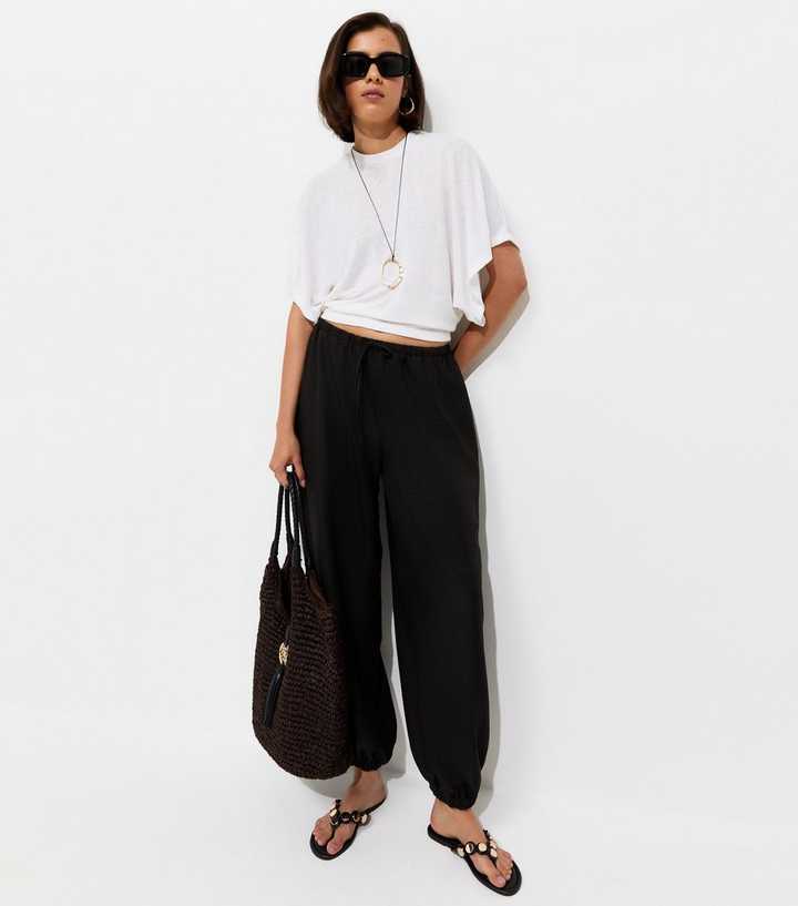 Black Drawstring Cuffed Trousers