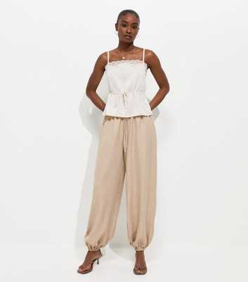 Stone Drawstring Cuffed Trousers