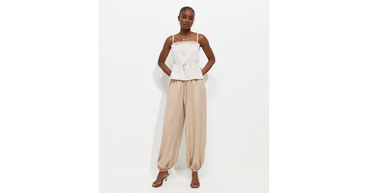 Stone Drawstring Cuffed Trousers
