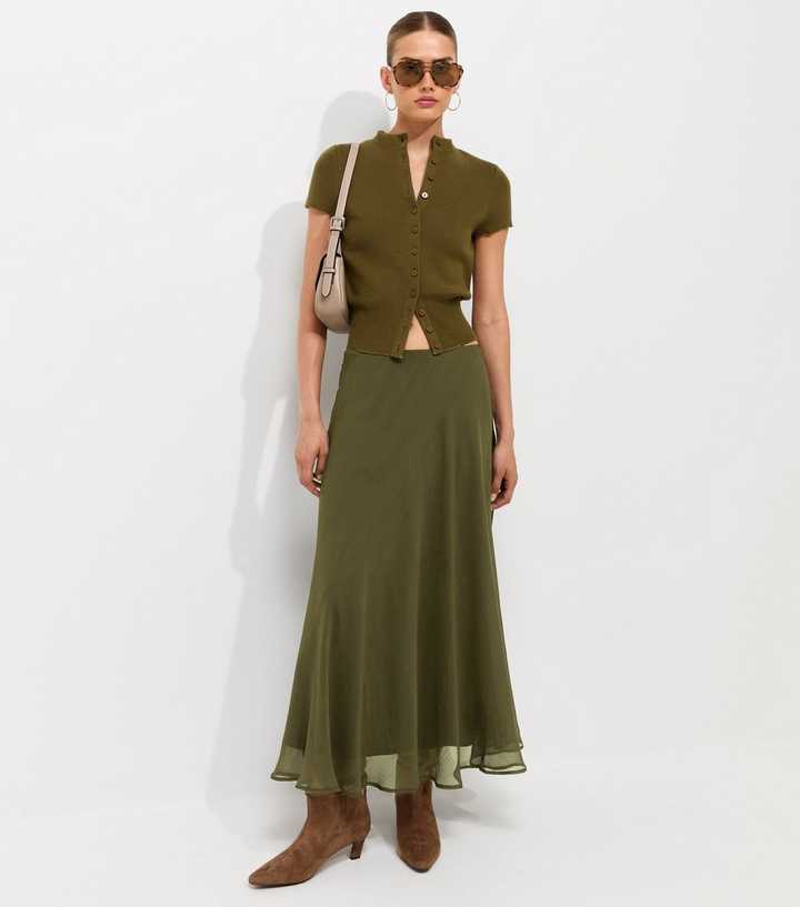 Dark Khaki Chiffon Circle Skirt