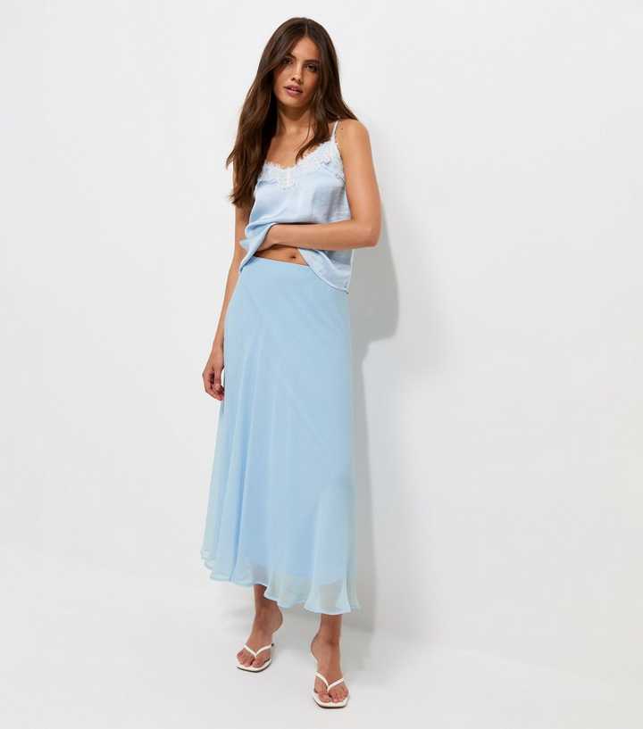 Light Blue Chiffon Circle Midi Skirt