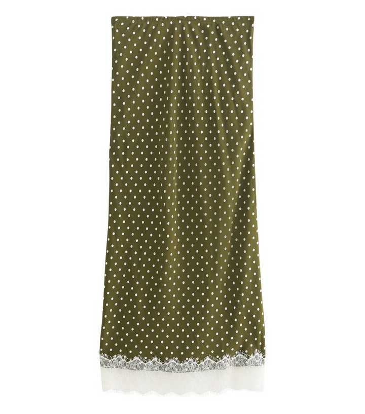 Green Polka Dot Lace Hem Midi Skirt