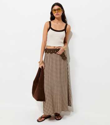 Brown Gingham Print Circle Maxi Skirt