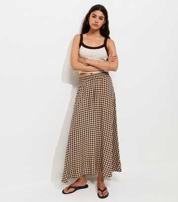 Brown Gingham Print Circle Maxi Skirt