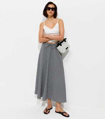 Black Gingham Print Circle Maxi Skirt