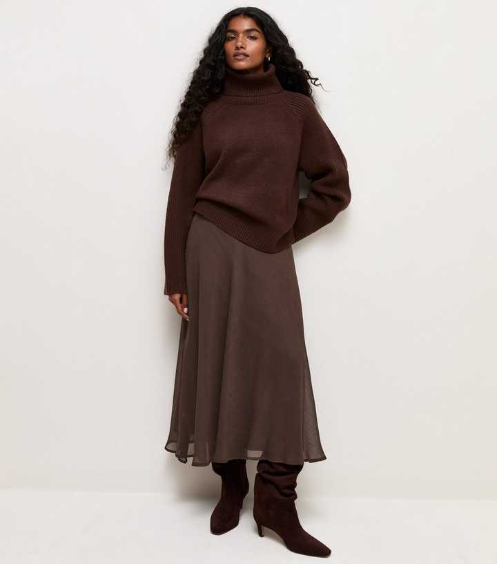 Petite Dark Brown Chiffon Circle Skirt