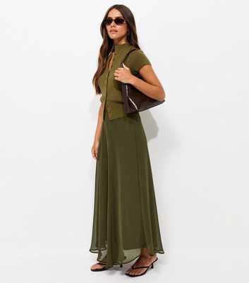 Petite Dark Khaki Chiffon Circle Skirt