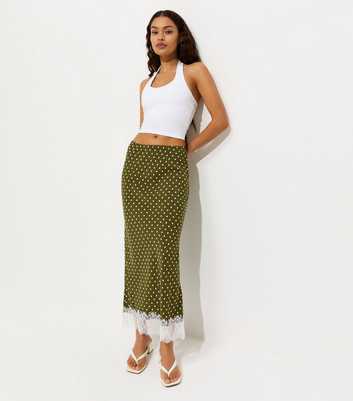 Petite Green Polka Dot Lace Midi Skirt