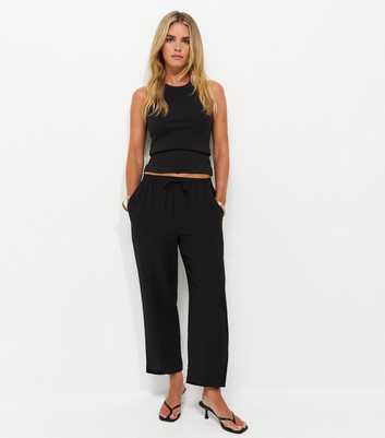 Petite Black Cropped Straight Leg Trousers