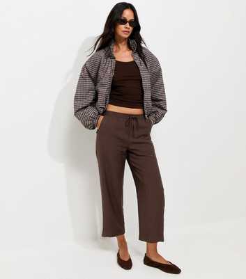 Petite Dark Brown Cropped Straight Leg Trousers