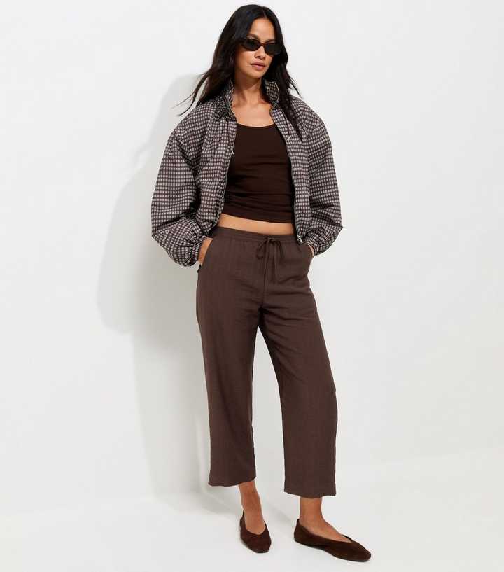 Petite Dark Brown Cropped Straight Leg Trousers