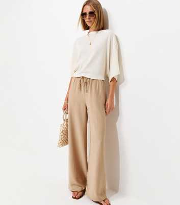 Stone Woven Drawstring Wide Leg Trousers