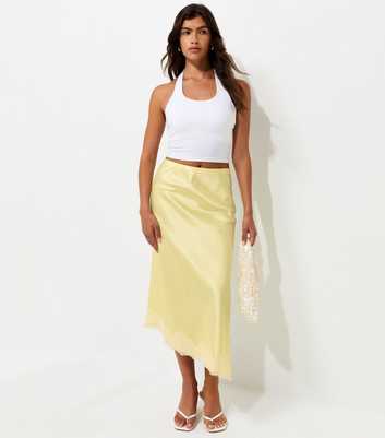 Light Yellow Satin Lace Asymmetric Midi Skirt