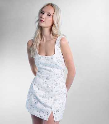 Public Desire Silver Floral Embellished Square Neck Mini Dress
