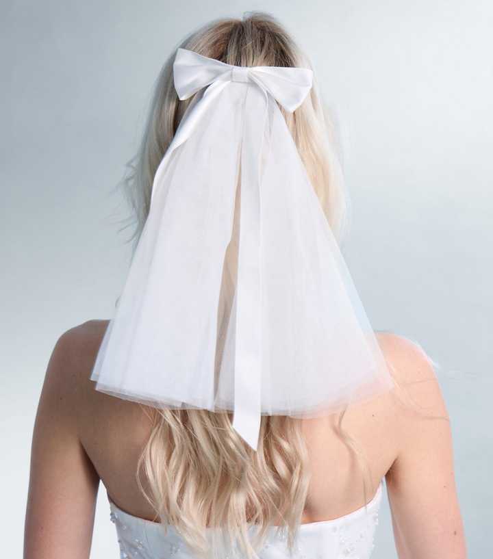 Public Desire White Mesh Clip On Veil With Bow