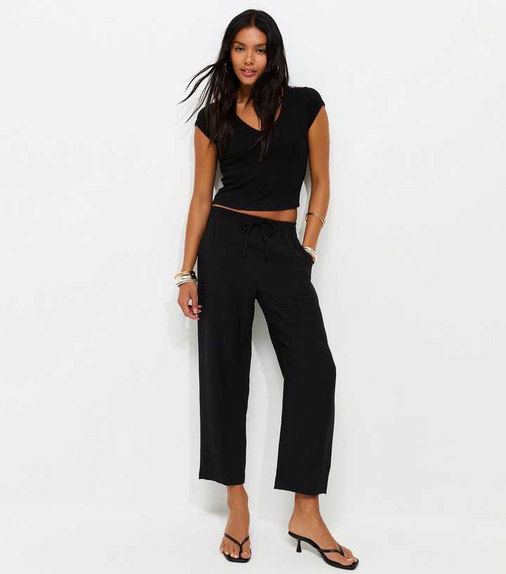 Black Woven Ankle Grazer Trousers