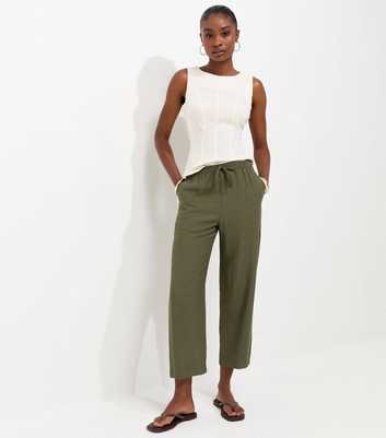 Light Khaki Woven Ankle Grazer Trousers