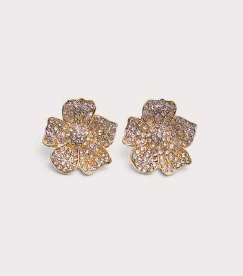 Public Desire Gold Tone Diamante Floral Stud Earrings