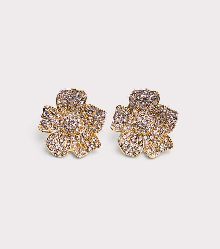 Public Desire Gold Tone Diamante Floral Stud Earrings